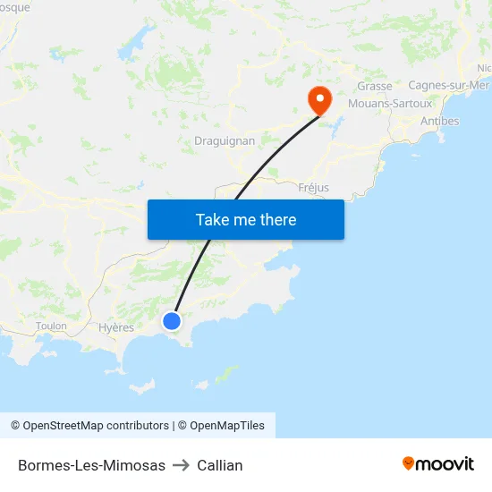 Bormes-Les-Mimosas to Callian map