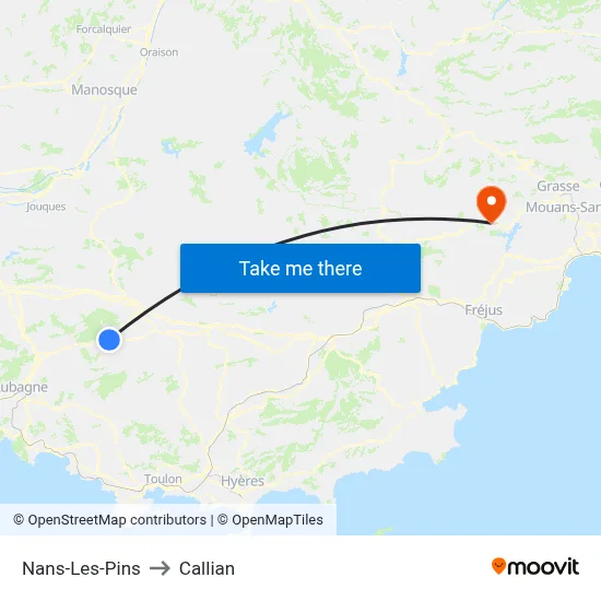 Nans-Les-Pins to Callian map