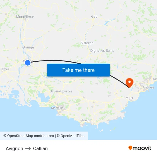 Avignon to Callian map