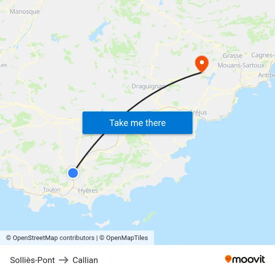 Solliès-Pont to Callian map