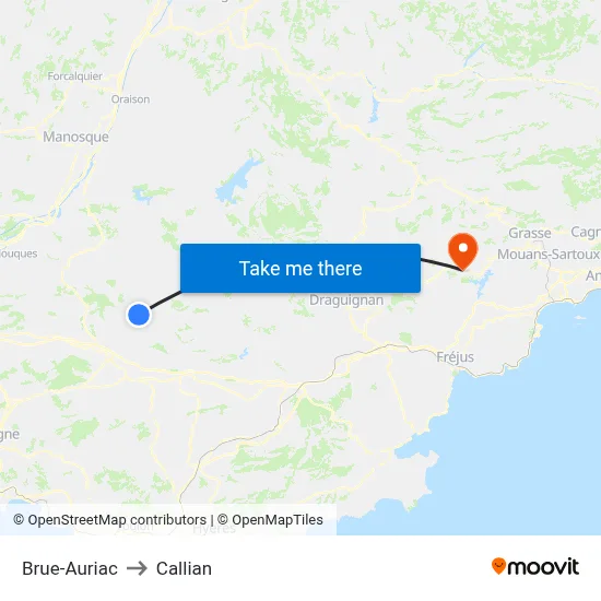 Brue-Auriac to Callian map