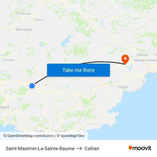 Saint-Maximin-La-Sainte-Baume to Callian map