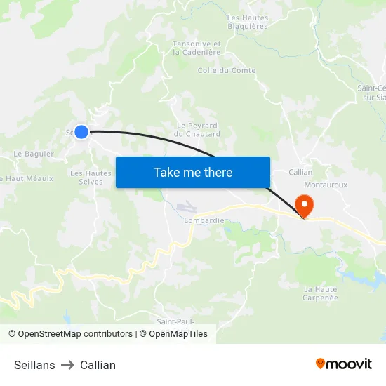 Seillans to Callian map
