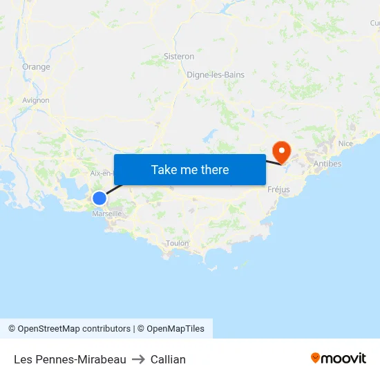 Les Pennes-Mirabeau to Callian map