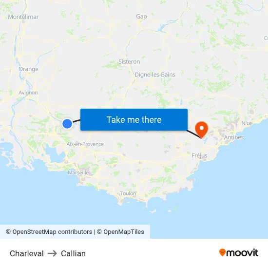 Charleval to Callian map