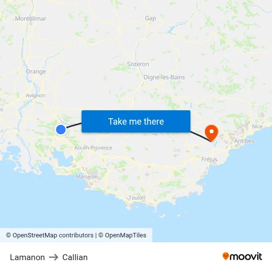 Lamanon to Callian map