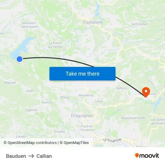Bauduen to Callian map
