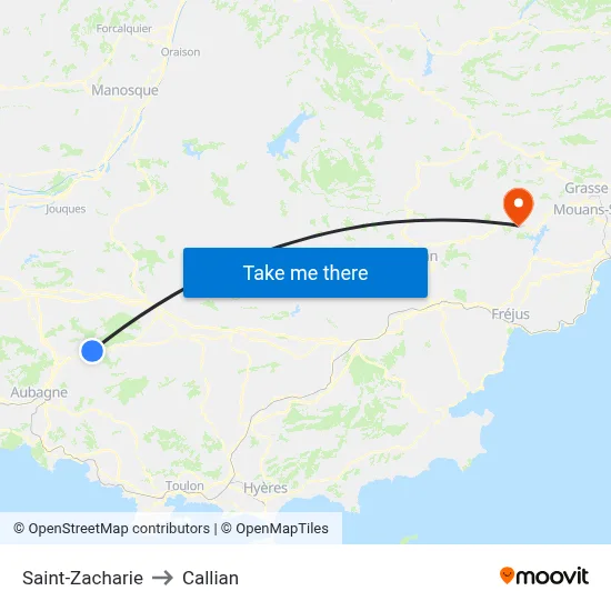 Saint-Zacharie to Callian map