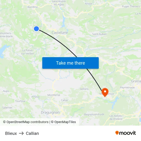 Blieux to Callian map