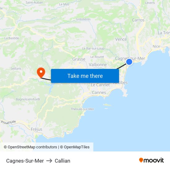 Cagnes-Sur-Mer to Callian map