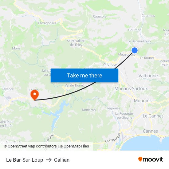 Le Bar-Sur-Loup to Callian map