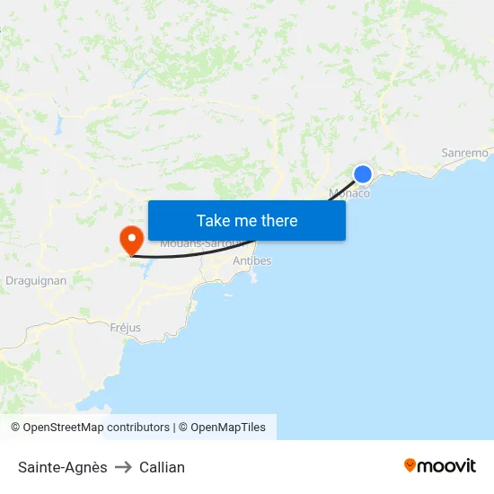 Sainte-Agnès to Callian map