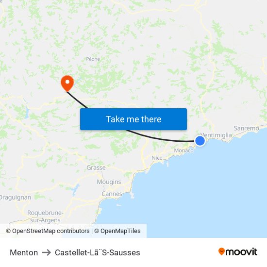 Menton to Castellet-Lã¨S-Sausses map