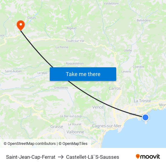 Saint-Jean-Cap-Ferrat to Castellet-Lã¨S-Sausses map