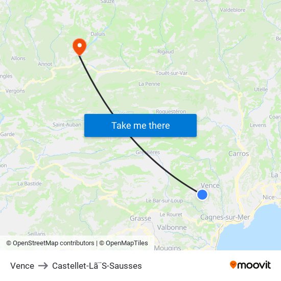Vence to Castellet-Lã¨S-Sausses map