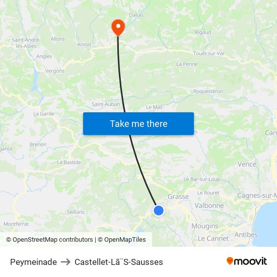 Peymeinade to Castellet-Lã¨S-Sausses map