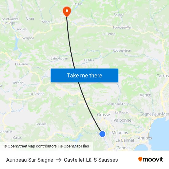 Auribeau-Sur-Siagne to Castellet-Lã¨S-Sausses map
