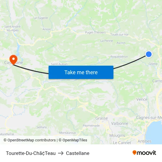 Tourette-Du-Chã¢Teau to Castellane map