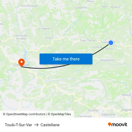 Touã«T-Sur-Var to Castellane map
