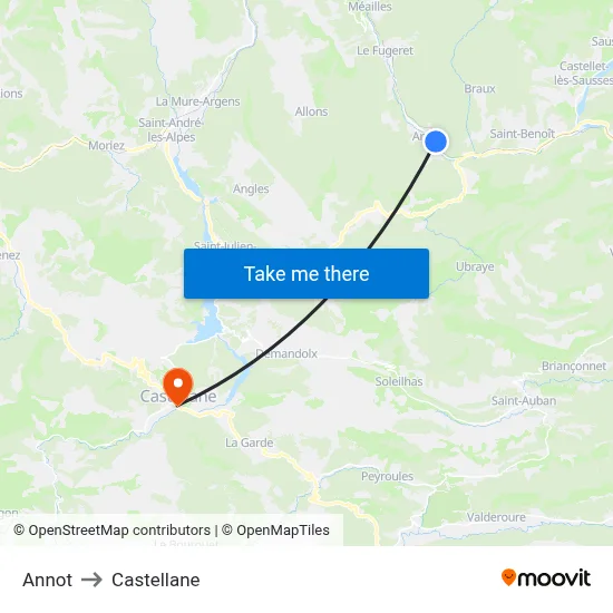 Annot to Castellane map