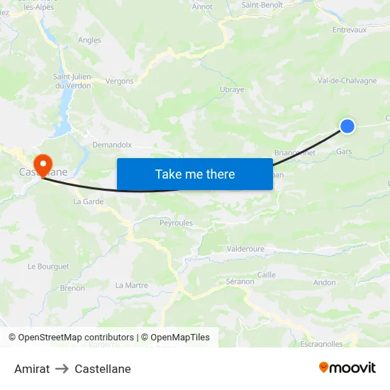 Amirat to Castellane map