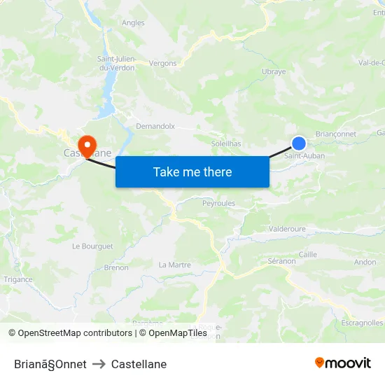 Brianã§Onnet to Castellane map