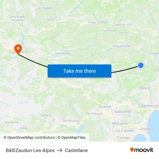 Bã©Zaudun-Les-Alpes to Castellane map