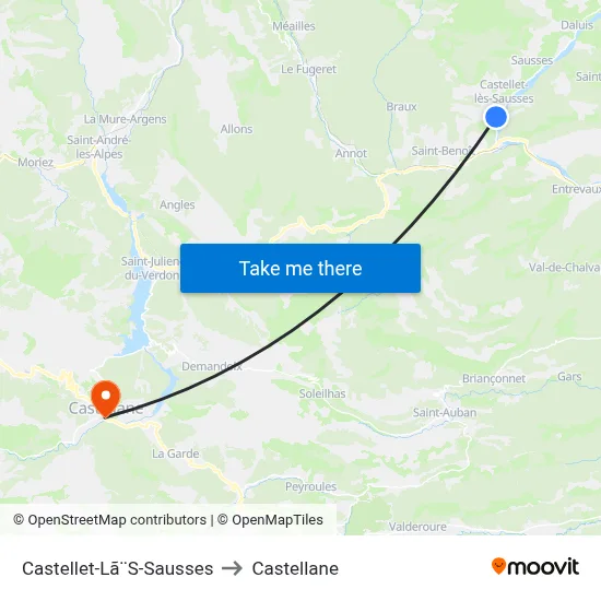 Castellet-Lã¨S-Sausses to Castellane map