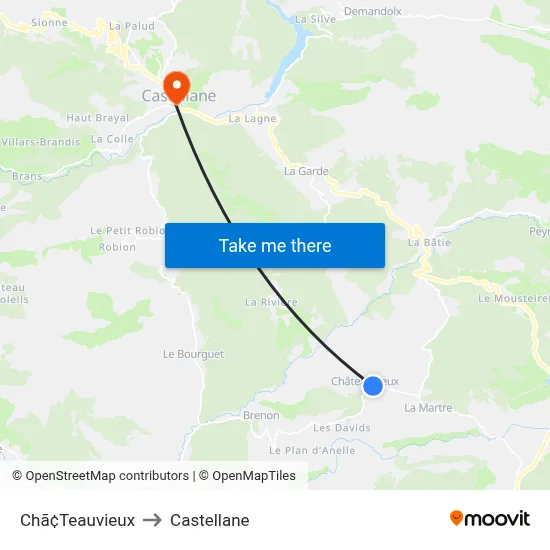 Chã¢Teauvieux to Castellane map
