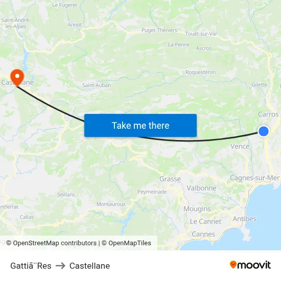 Gattiã¨Res to Castellane map