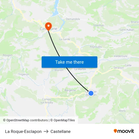 La Roque-Esclapon to Castellane map