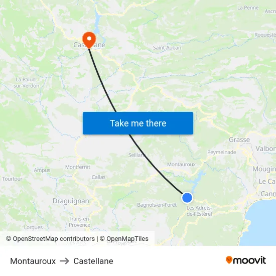Montauroux to Castellane map