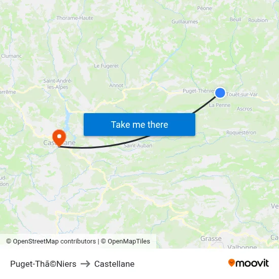 Puget-Thã©Niers to Castellane map