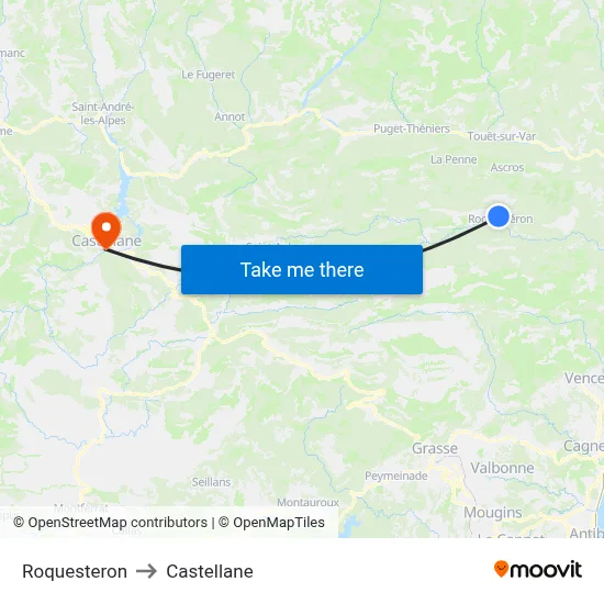 Roquesteron to Castellane map