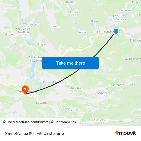 Saint-Benoã®T to Castellane map