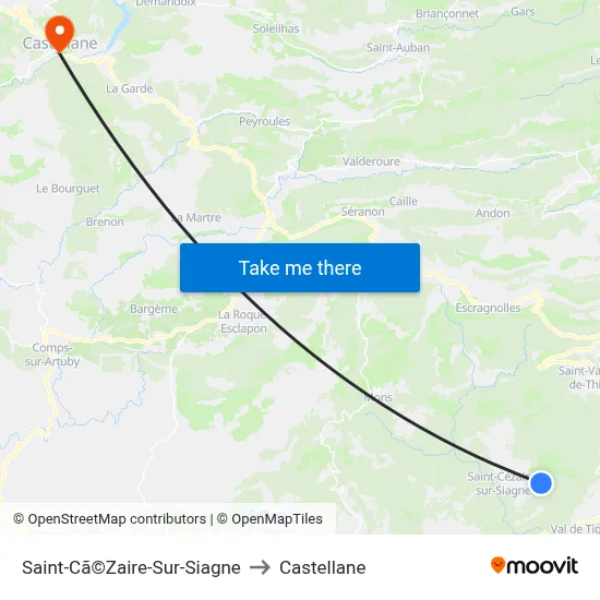 Saint-Cã©Zaire-Sur-Siagne to Castellane map