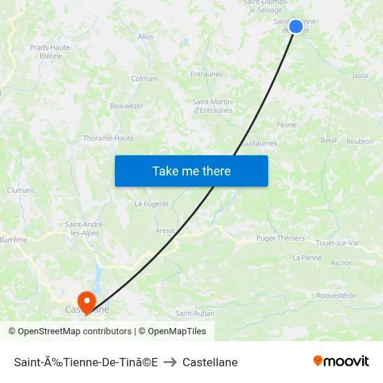 Saint-Ã‰Tienne-De-Tinã©E to Castellane map