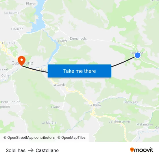 Soleilhas to Castellane map