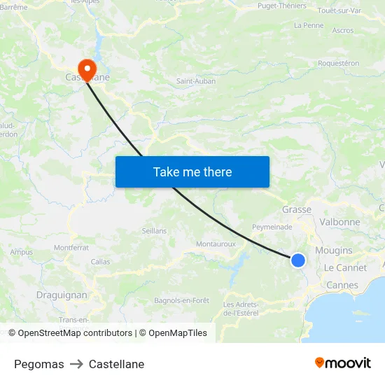 Pegomas to Castellane map