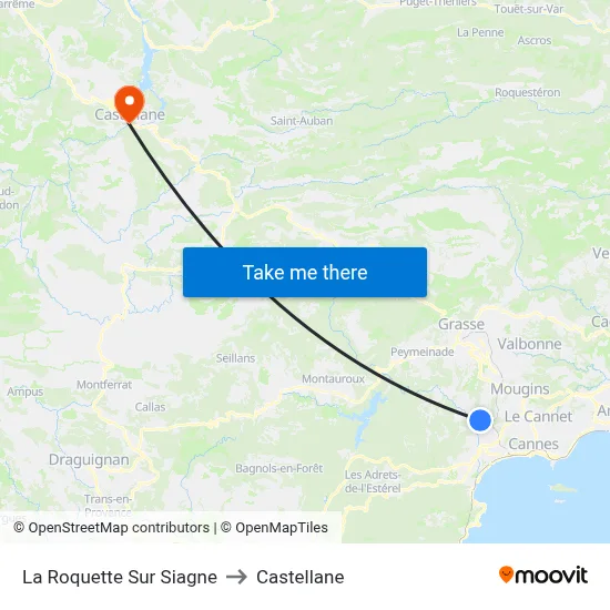 La Roquette Sur Siagne to Castellane map