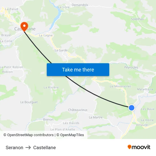 Seranon to Castellane map