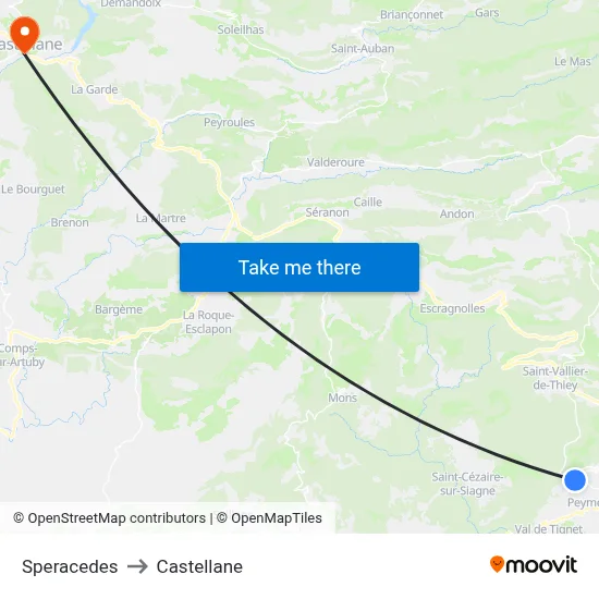 Speracedes to Castellane map