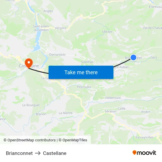 Brianconnet to Castellane map