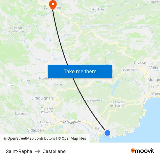 Saint-Rapha to Castellane map