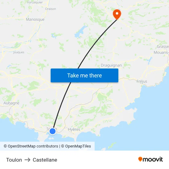 Toulon to Castellane map