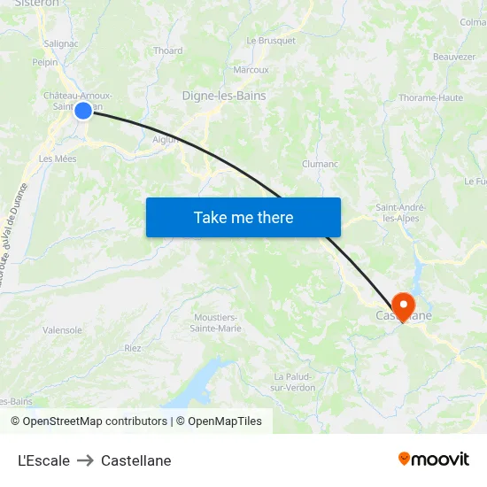 L'Escale to Castellane map