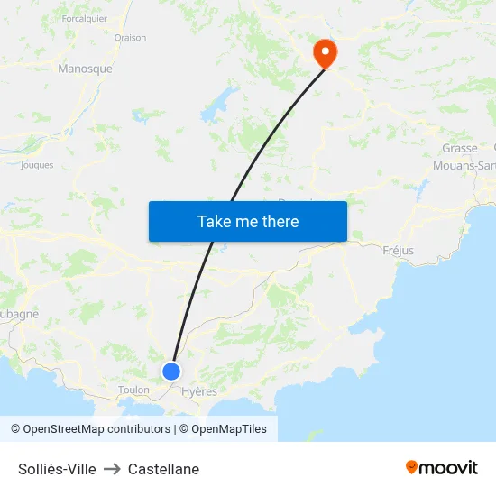 Solliès-Ville to Castellane map