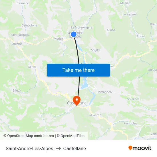 Saint-André-Les-Alpes to Castellane map