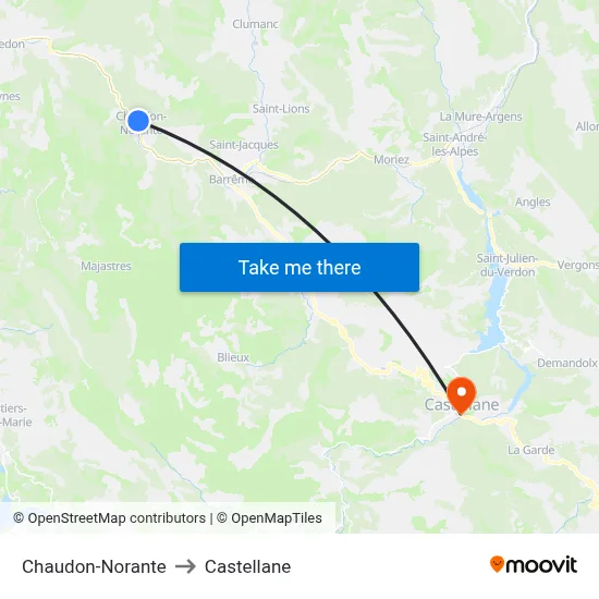 Chaudon-Norante to Castellane map