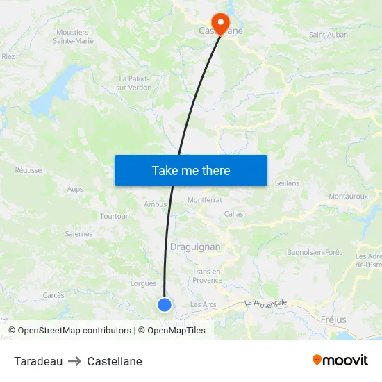 Taradeau to Castellane map